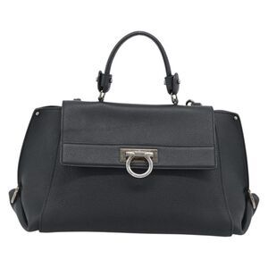 Salvatore Ferragamo Sofia Satchel Grainy Leather Black Leather Handbag
